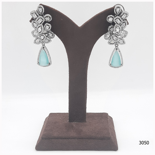 American Diamond Earring  With Aqua Blue Stone Work