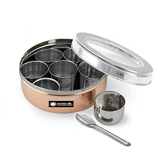 SS Copper Spice Box With Steel Lid