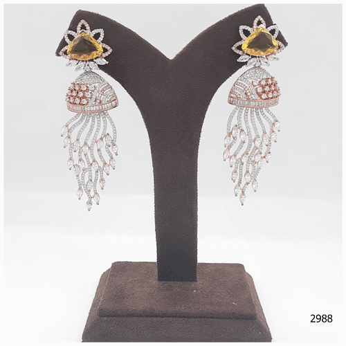 American Diamond Earring With Yellow Stone Work
