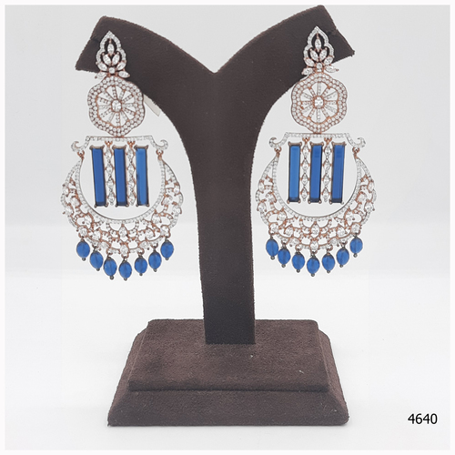 American Diamond Earring With Emerald colour Stone Work And Hanging