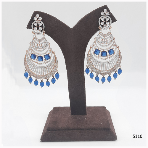 American Diamond Earring With BLUE colour Stone Work And Hanging