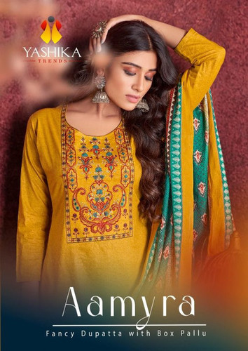 Yashika Trends Aamyra Fancy Dupatta With Box Pallu Exmbroidery Work Suits Catalog