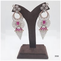 American Diamond Earring With Ruby Colour Stone Work