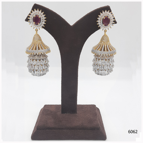 American Diamond Jhumka With Ruby stone colour