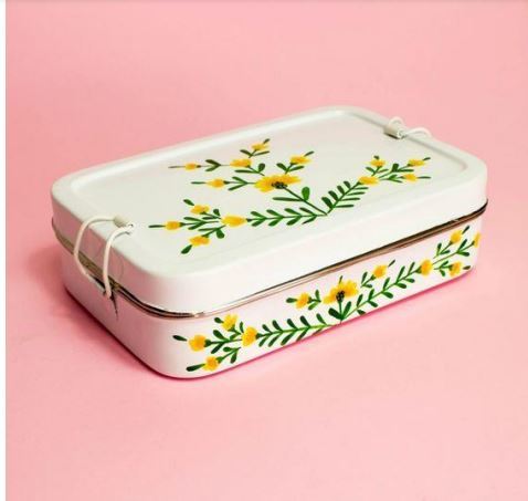 Stainless Steel White Printed Rectangular School Lunch Box