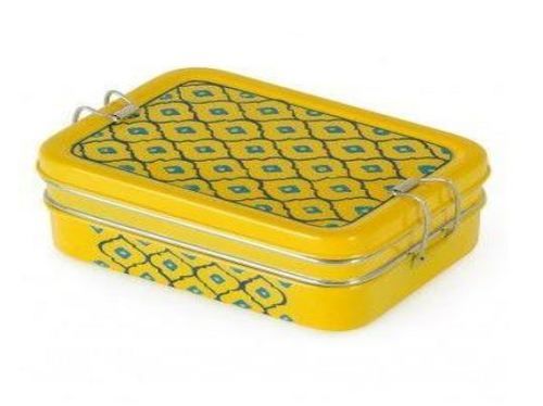 Stainless Steel Yellow Printed Rectangular Lunch Box