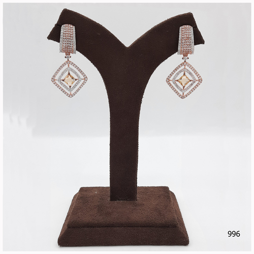 Rose Gold American Diamond Earring With Yellow Stone Work By Emerald NX
