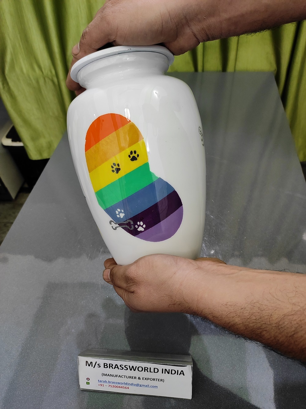 pet paw hand painted in rainbow color heart adult cremation urn funeral supplies