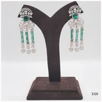 Rose Gold American Diamond Earring With Emerald Colour Stone Work
