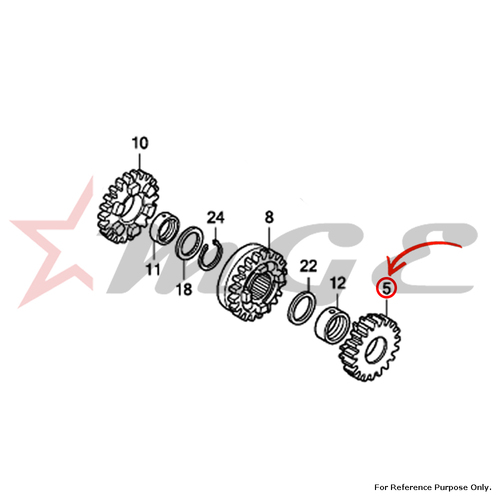 Gear, Mainshaft Second(21t) For Honda CBF125 - Reference Part Number - #23431-KTE-910