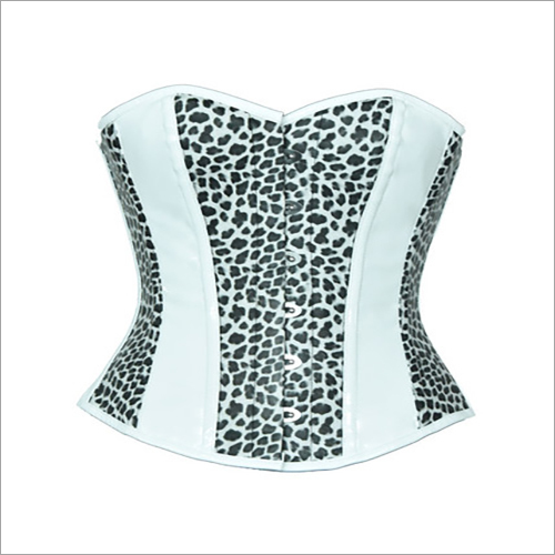 Leopard Print White PVC Leather Gothic Corset Overbust Plus Size Waist Cincher Top