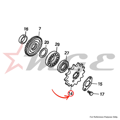 Sprocket, Drive(14t) For Honda CBF125 - Reference Part Number - #23801-KTE-910