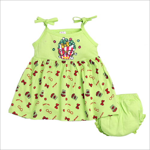 Washable Stitching Service Baby Green Color Cotton Frock
