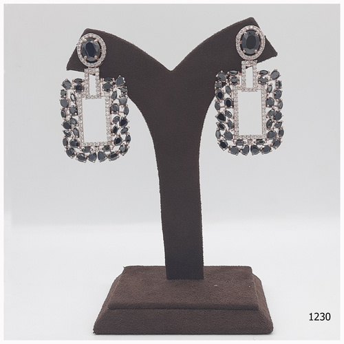 Rose Gold American Diamond Earring With Black Colour Stone Work