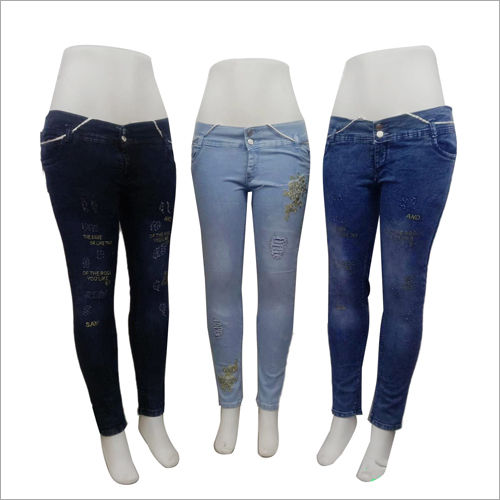 Available In Different Color Ladies Denim Embroidered Jeans