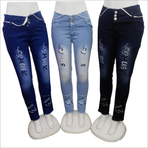 Washable Ladies Casual Embroidered Jeans