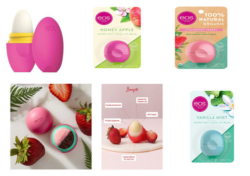 Waterproof Eos 24 Hours Moisturizing Super Lip Balm Strawberry, Pomegranates, Honey Apple, Vanilla  (All Variety) Pack Of 6