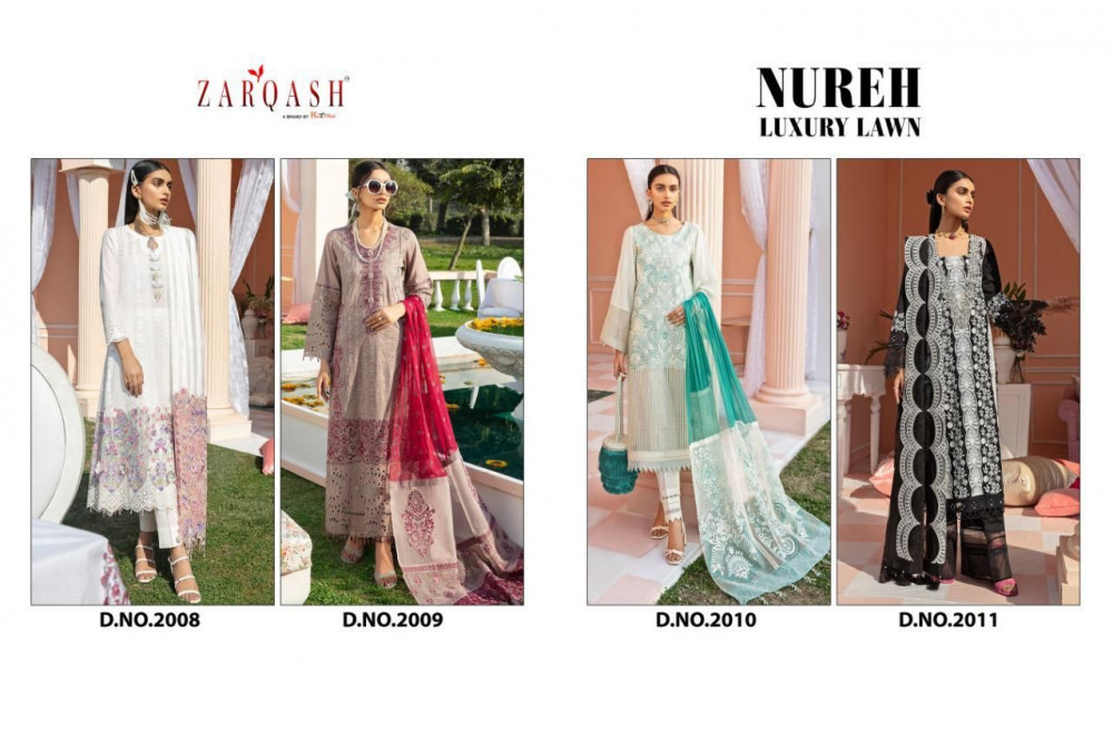 Zarqash Nureh Luzury Lawn Pakistani Suits Catalog