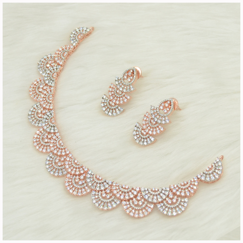 Rose Gold Plated American Diamond Necklace Set