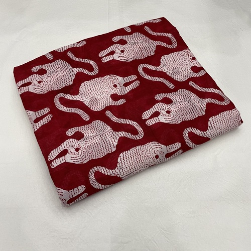 Red Tiger Print Fabric Block Printed