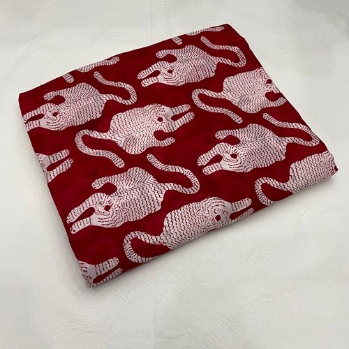 Red Tiger Print Fabric Block Printed