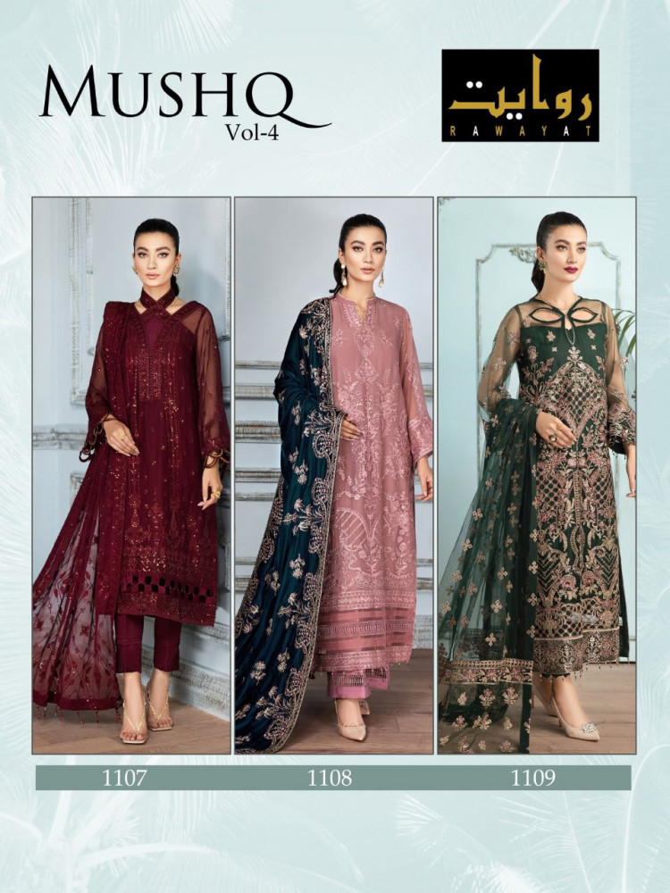 Rawayat Mushq Vol-4 Faux Georgette Heavy Work Pakistani Suits Catalog