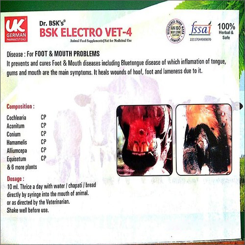 Bsk Electro Vet-4     For Foot  &  Mouth Problems Application: Water