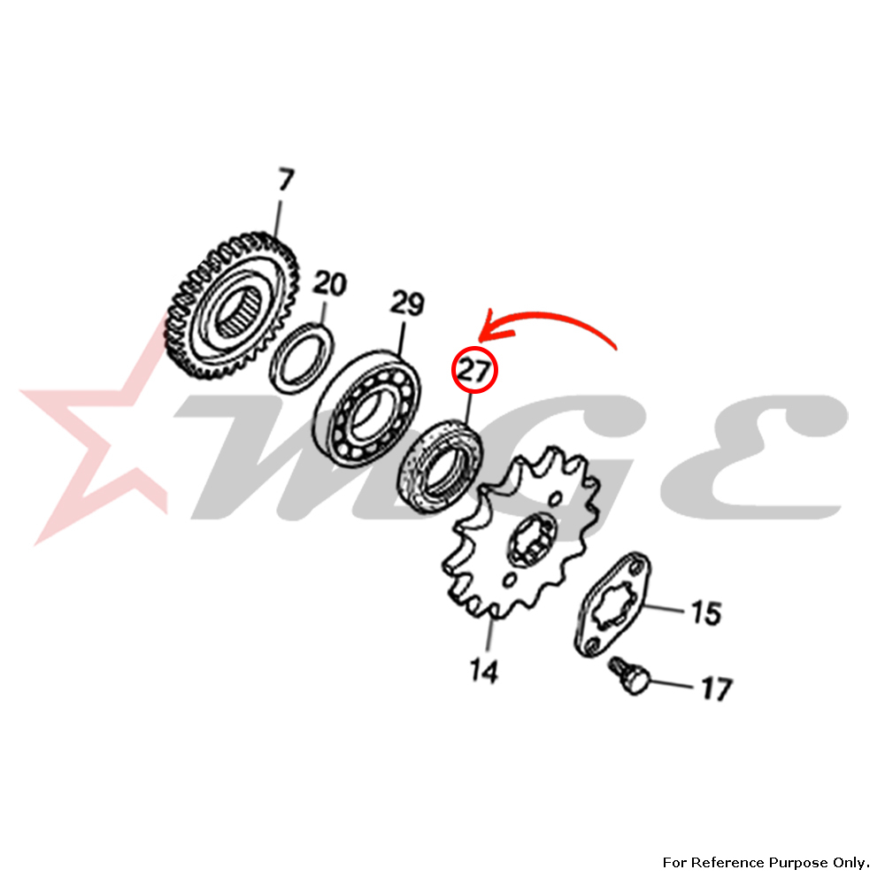 Oil Seal, 20x34x7 For Honda CBF125 - Reference Part Number - #91216-KSP-911