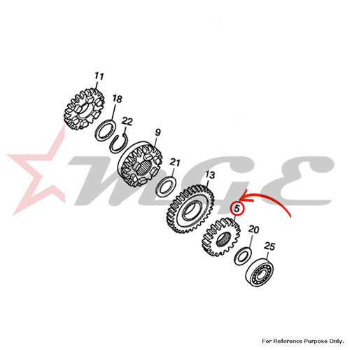 Gear, Mainshaft Second(18t) For Honda CBF125 - Reference Part Number - #23431-KWF-900