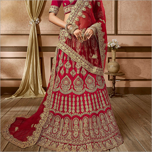 Red Velvet Lehenga Choli With Embroiderd And Stone Work