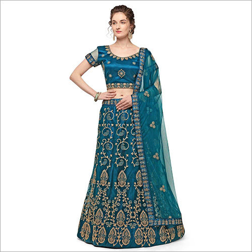 Indian Teal Green Net Lehenga Choli And Dupatta