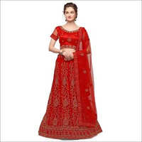 Indian Red Semi Stitched Embroiderd Net Lehenga Choli