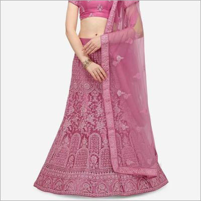 Ladies Semi Stitched Embroiderd Net Lehenga Choli