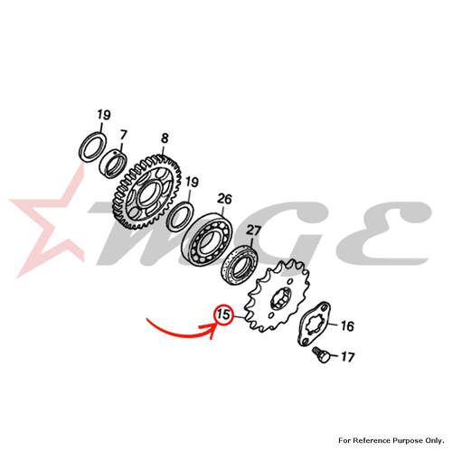 Sprocket, Drive For Honda CBF125 - Reference Part Number - #23801-KWF-940(16t), #23801-KTE-910(14t), #23801-KWG-600