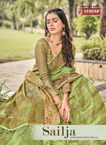 Sangam Prints Sailja Organza Rich Pallu Saree Catalog Wholesale