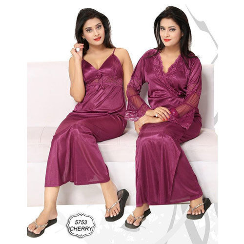 Satin Cherry 2 Piece Fancy Nighty