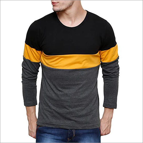 Striped Mens Round Neck Full Sleeves T-Shirts