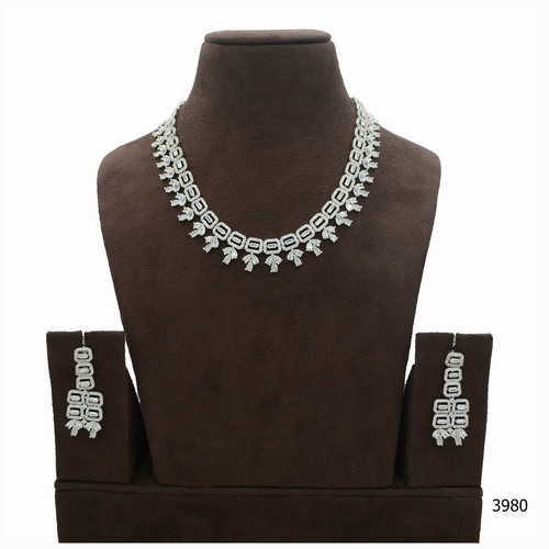 American Diamond Necklace Set With Beautiful American Diamond Work