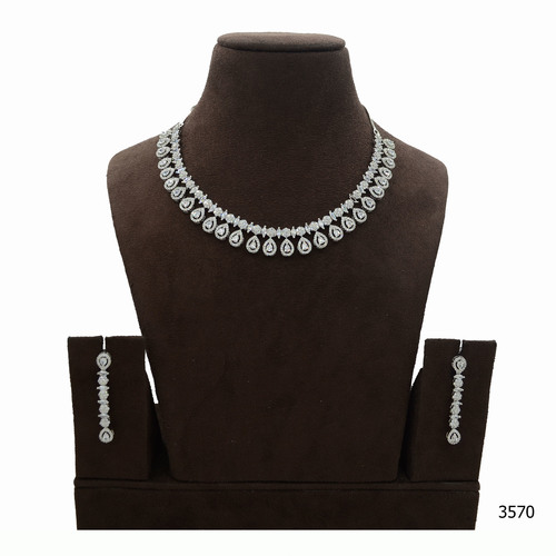 American Diamond Necklace Set With Beautiful American Diamond Work