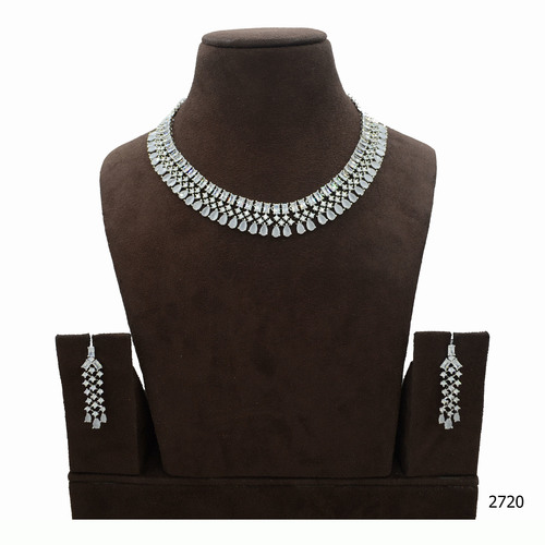 American Diamond Necklace Set With Beautiful American Diamond Work And Hanging