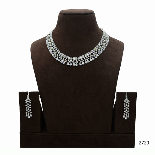 American Diamond Necklace Set With Beautiful American Diamond Work And Hanging