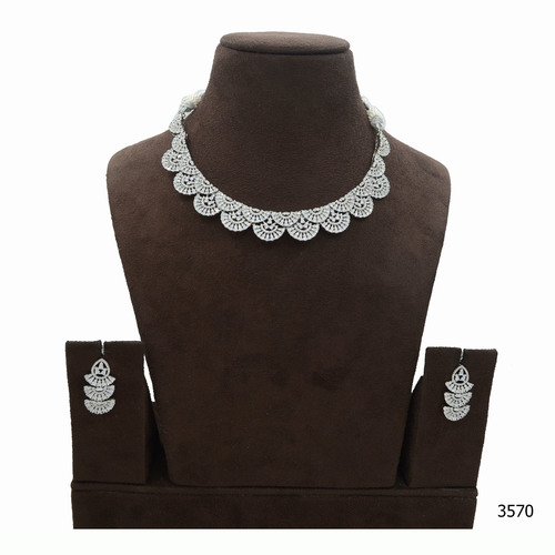 American Diamond Necklace Set With Beautiful American Diamond Work