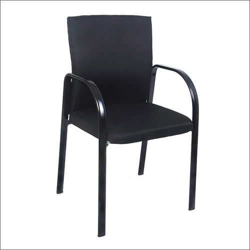 Genuine Leather Visitor Chair - Single Seater, Black Color Coated Surface Treatment, Arm Less Design for Office Use