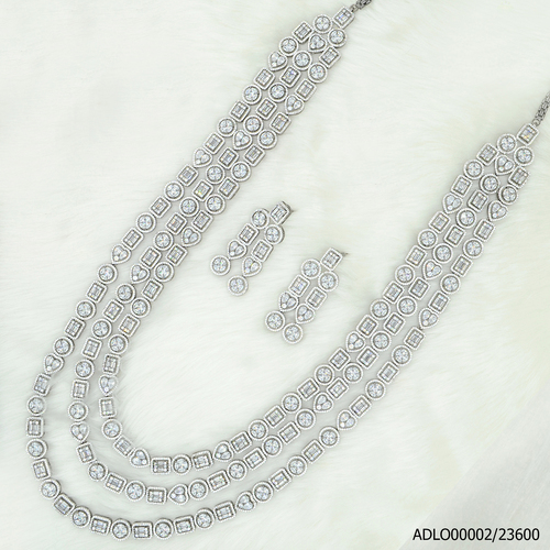 3 Line Black Rodium Plated American Diamond Long Set