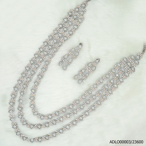3 Line Black Rodium/Rose Gold Plated American Diamond Long Set