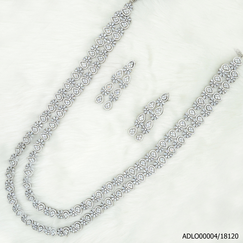 2 Line Black Rodium Plated American Diamond Long Set