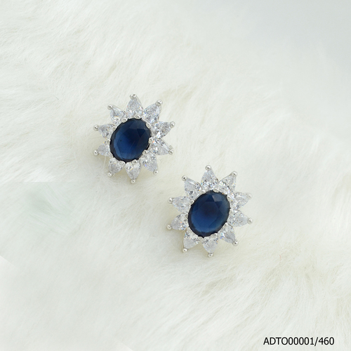 American Diamond White Rodium Plated Tops With Blue Color Stone