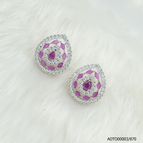 American Diamond White Rodium Plated Tops With Ruby Color Stone