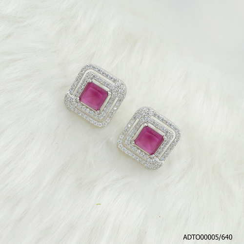 American Diamond White Rodium Plated Tops With Ruby Color Stone