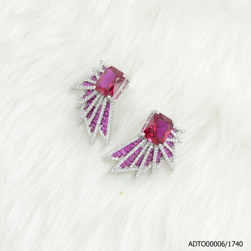American Diamond White Rodium Plated Tops With Ruby Color Stone